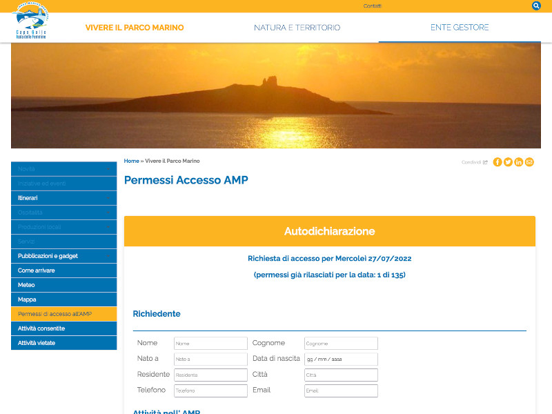 Nuovo sistema di prenotazione online degli accessi  all'Area Marina Protetta Capo Gallo Isola delle Femmine